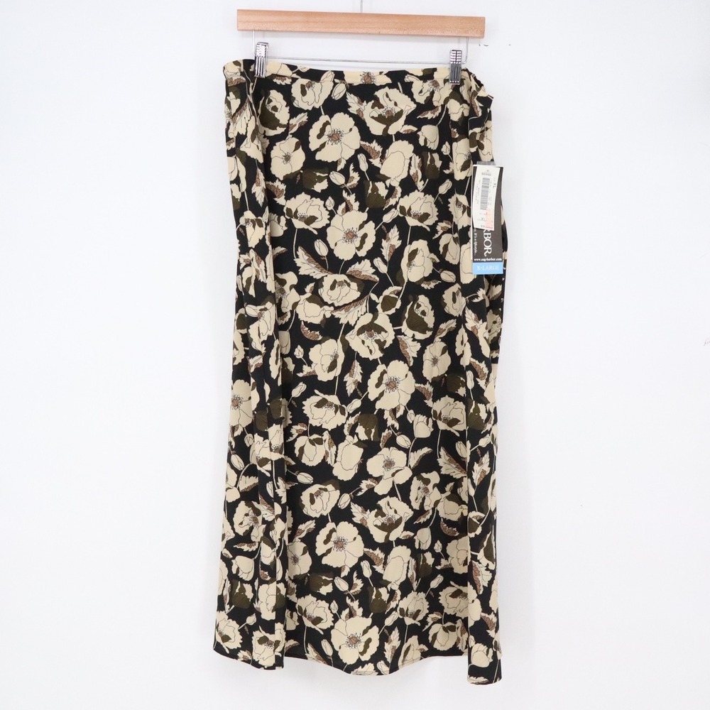 Sag Harbor Skirt Womens XL Black Floral Midi Elastic Waist NEW